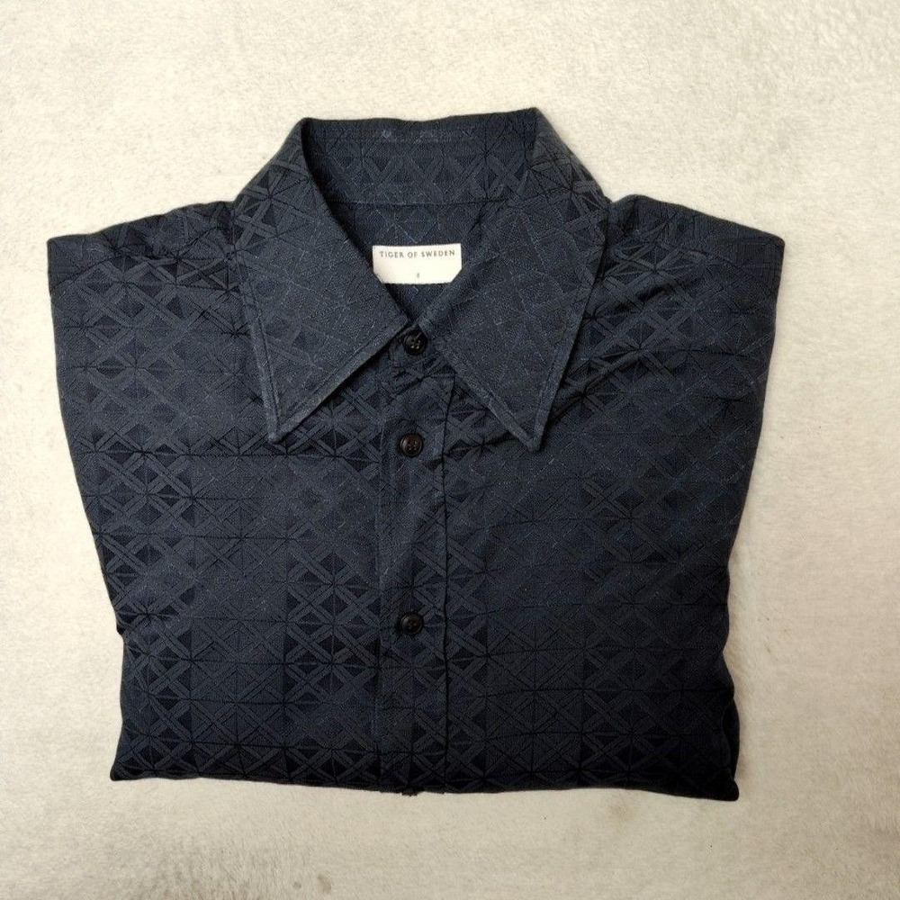 Tiger Of Sweden Shirt Mens S Black Geometric Slim Point Collar Long Sleeve‎